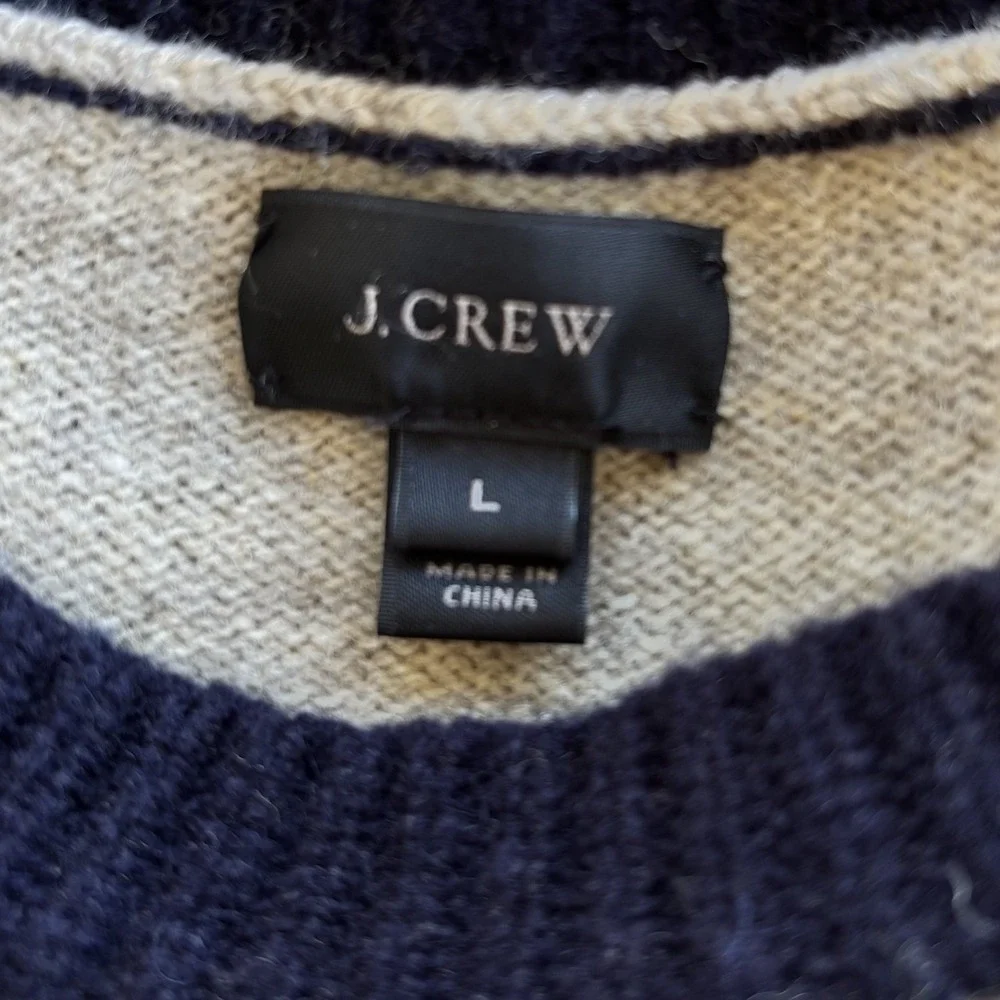 J. CREW Men's Large 100%‎ Lambs Wool Preppy Crewneck Colorblock Pullover Sweater